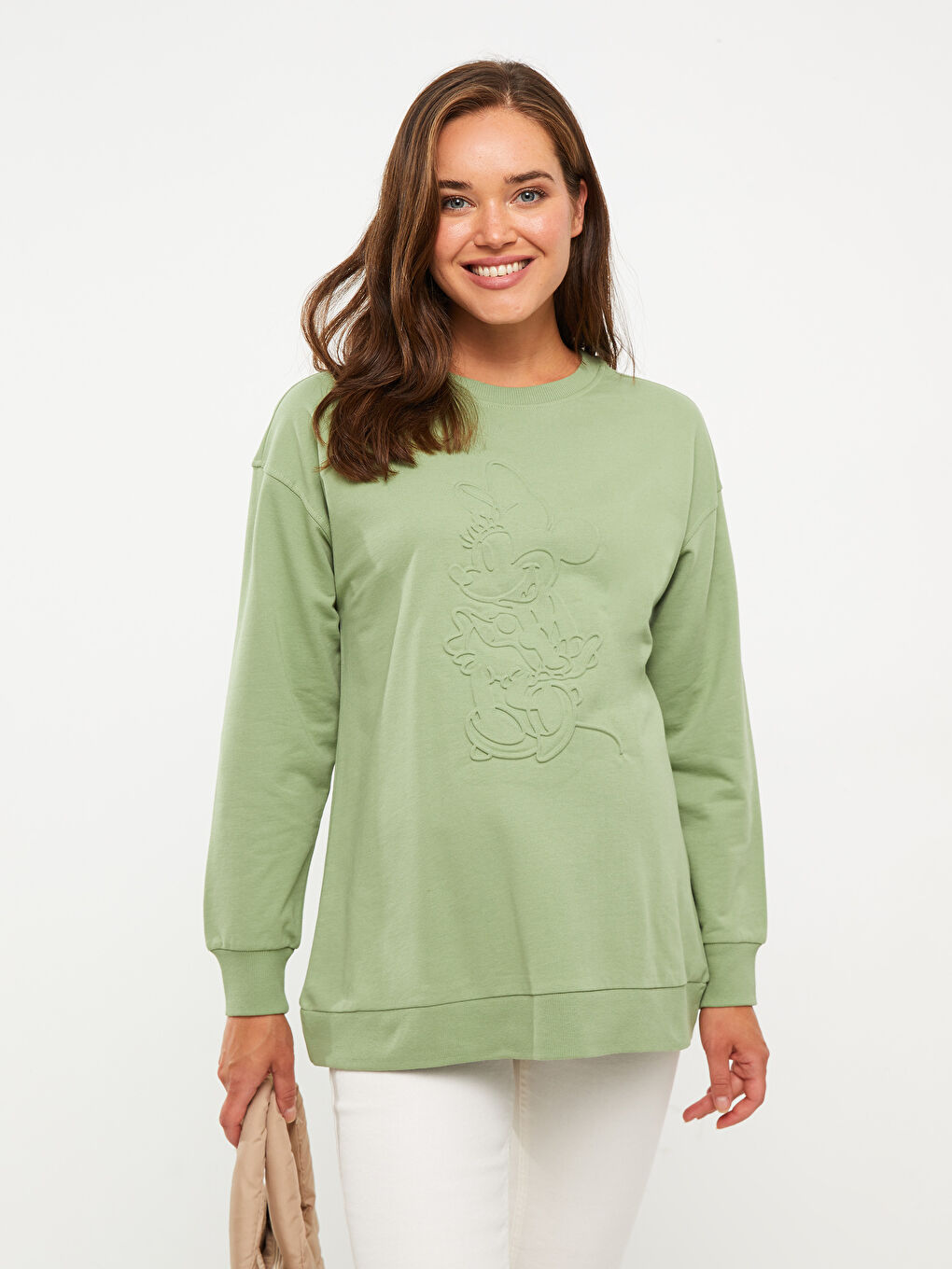 سويت شيرت ياقة دائرية مطبوع ميني ماوس كم طويل حوامل-1