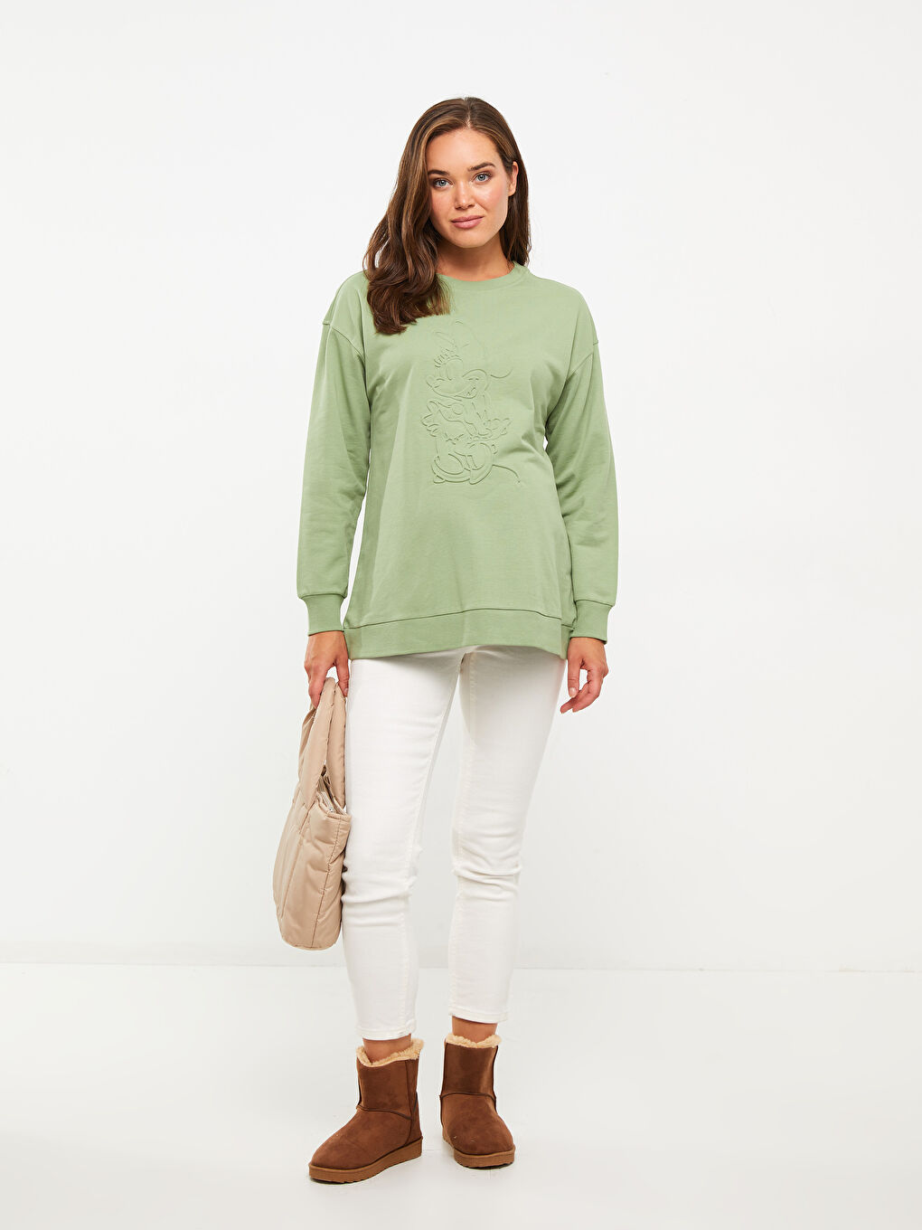 سويت شيرت ياقة دائرية مطبوع ميني ماوس كم طويل حوامل-3