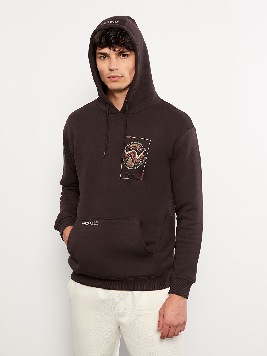 LCW Casual Kahverengi Uzun Kollu Baskılı Erkek Kalın Hoodie - 2