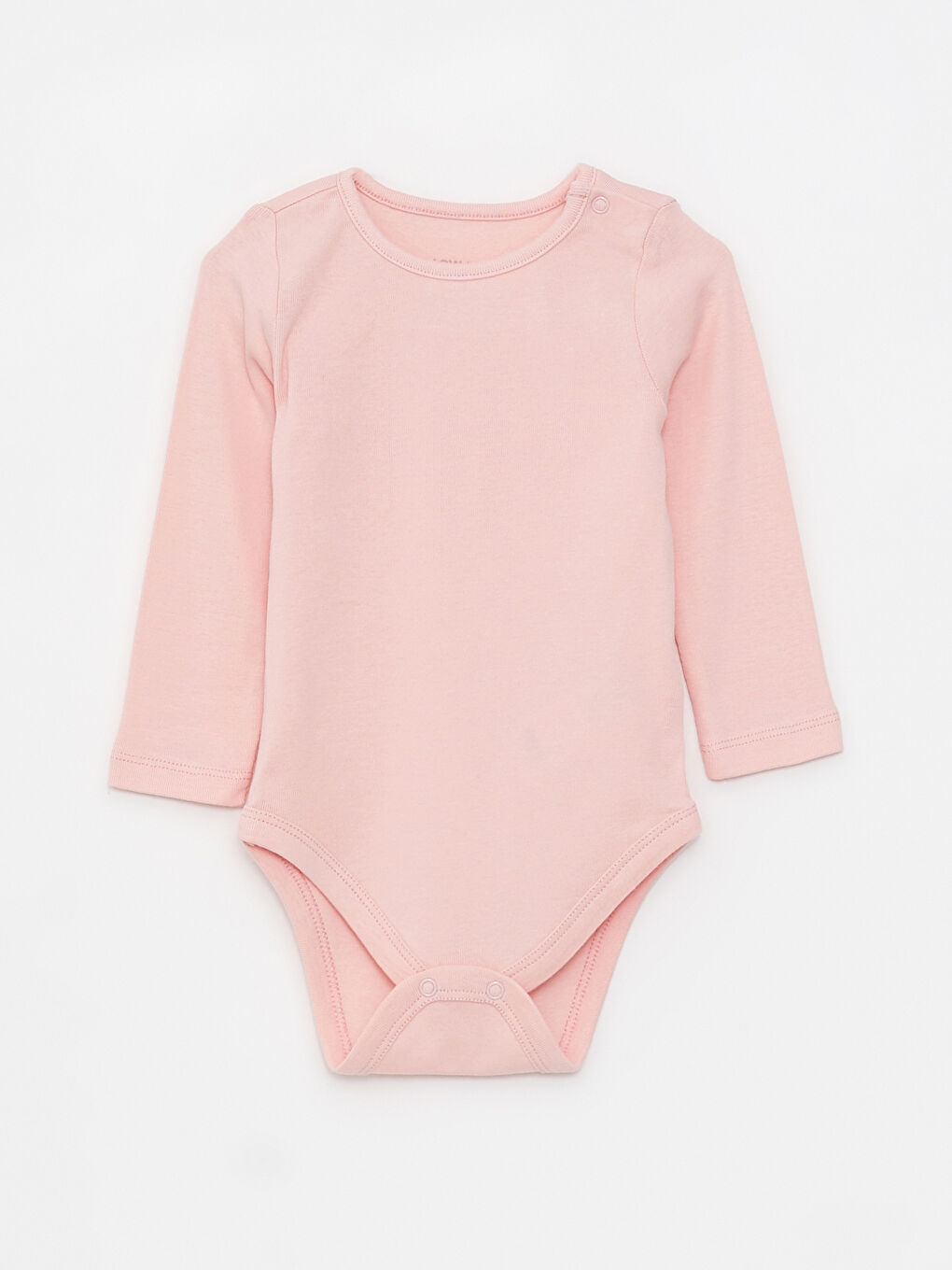 ياقة دائرية كم طويل بدلة جسم سادة للبنات الرضع مع كباسين في منطقة الحفاض - عبوة من ٥ قطع-1