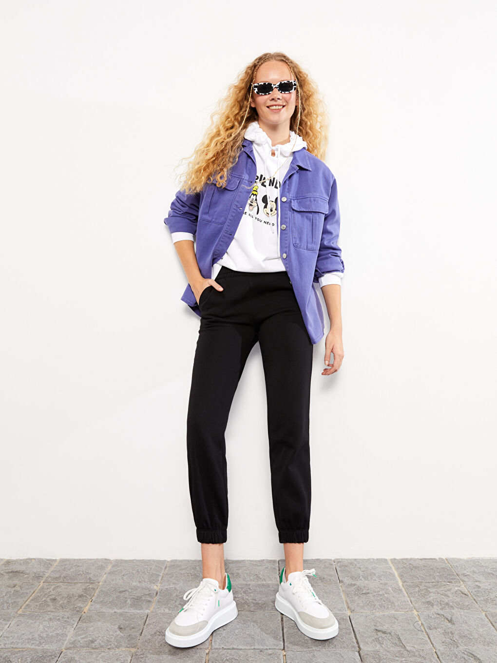 Siyah Beli Lastikli Kadın Kalın Jogger Eşofman Altı