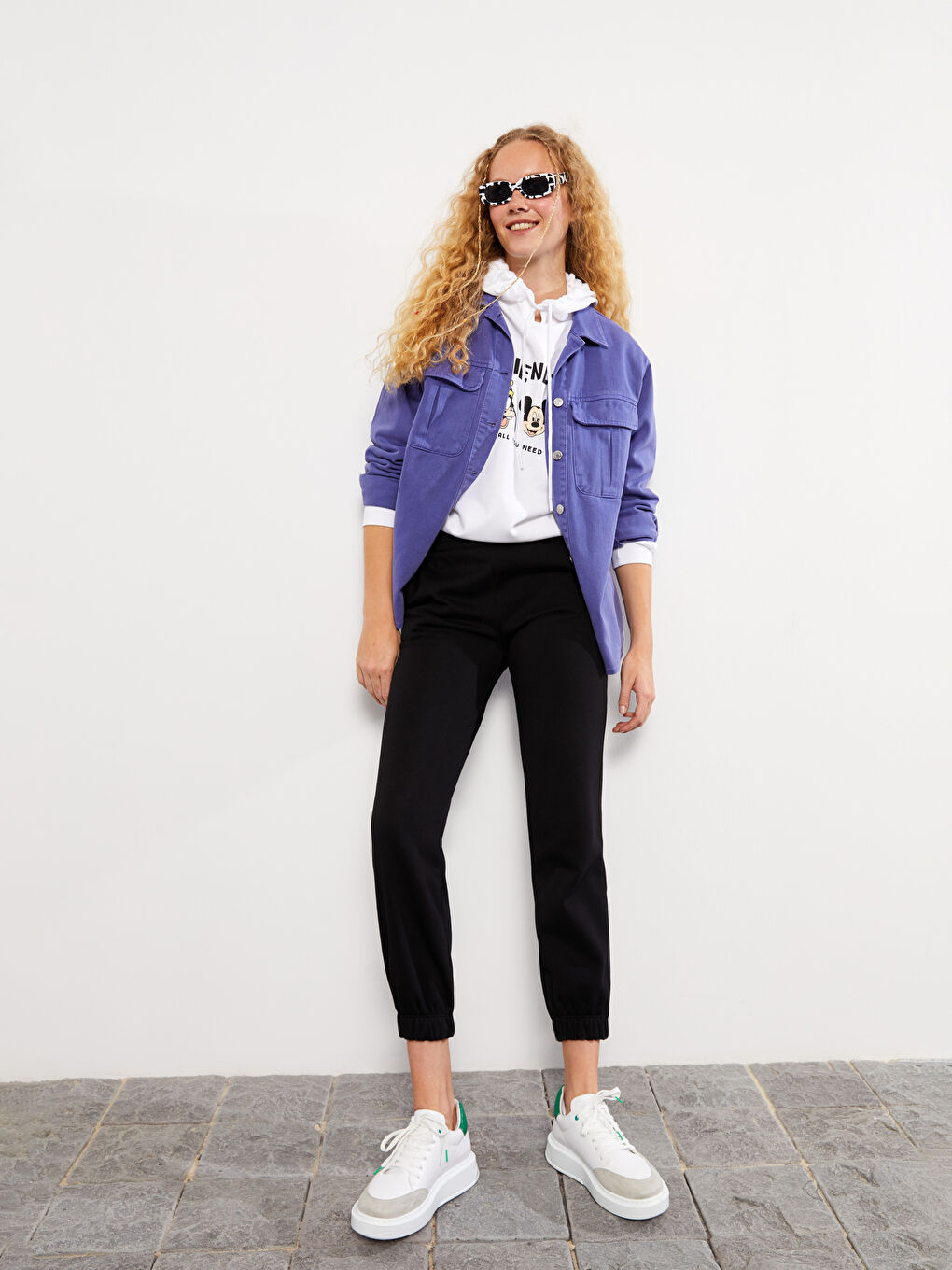 Siyah Beli Lastikli Kadın Kalın Jogger Eşofman Altı-1