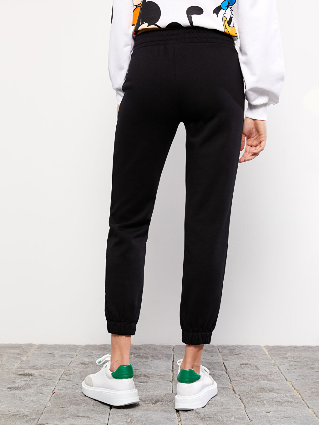 Siyah Beli Lastikli Kadın Kalın Jogger Eşofman Altı-4