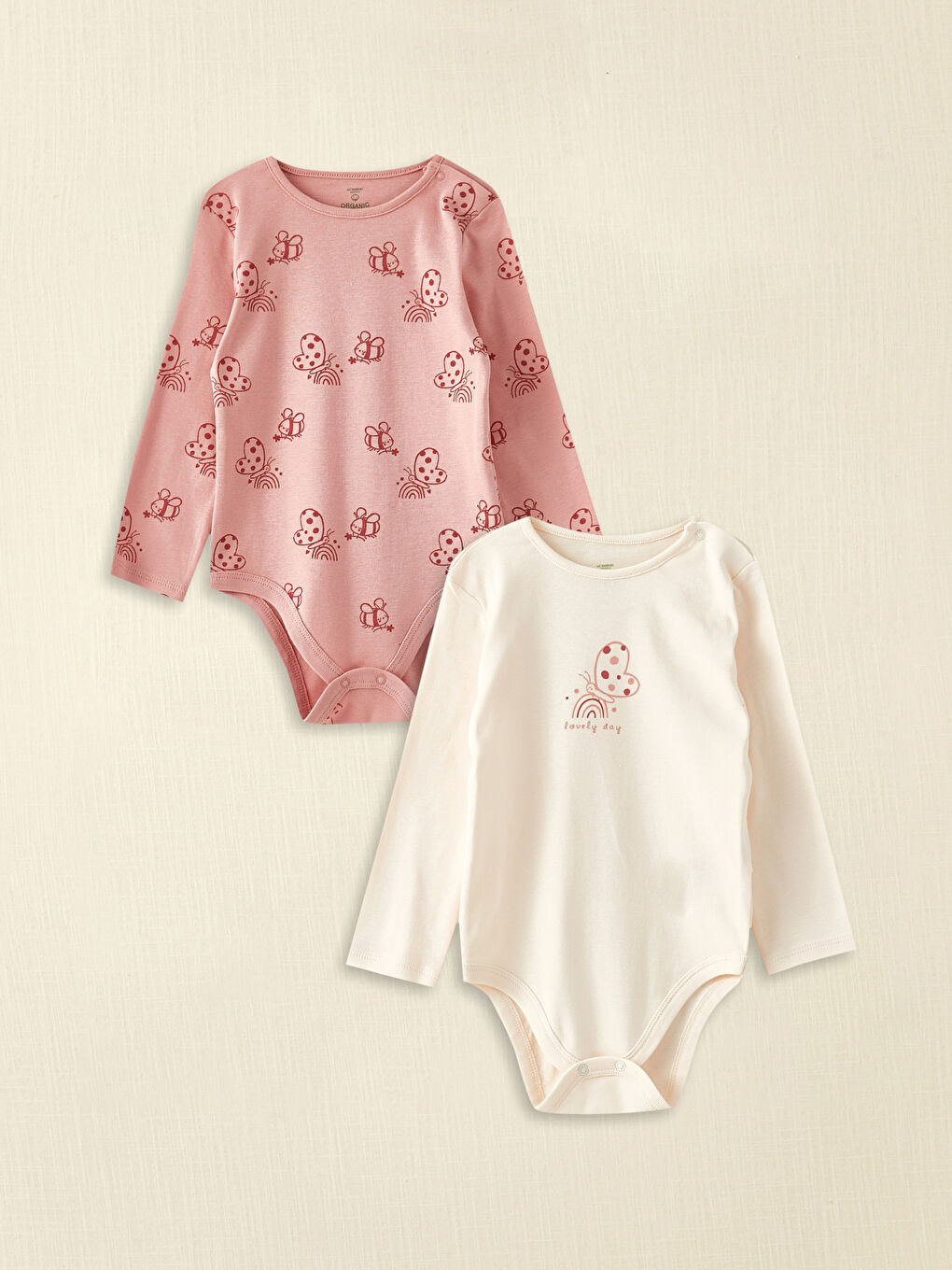 Crew Neck Long Sleeve Printed Baby Girl Bodysuit with Snap Crotch 2-Pack