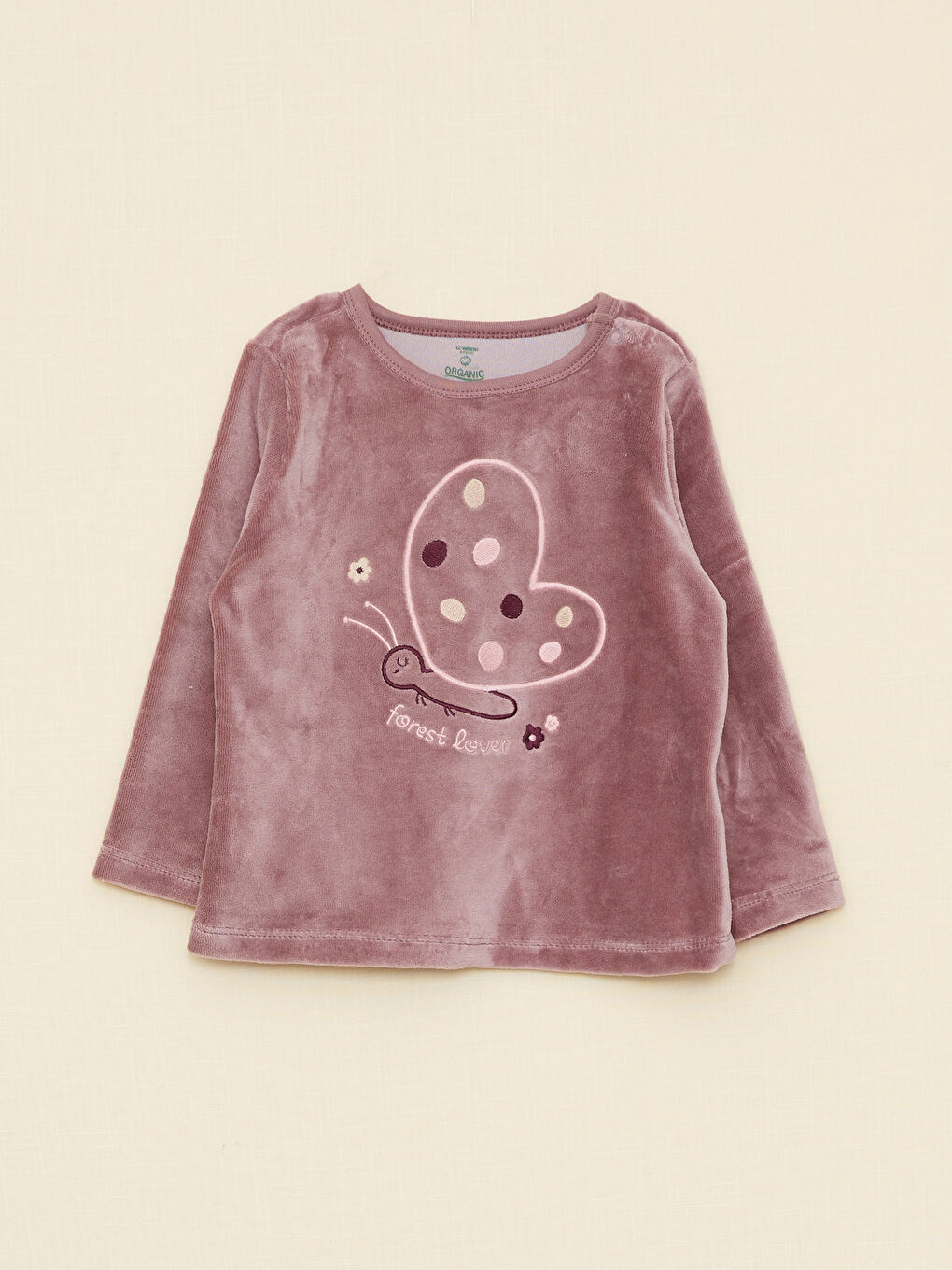 Mor Bisiklet Yaka Uzun Kollu Desenli Kız Bebek Kadife Pijama Takımı-1