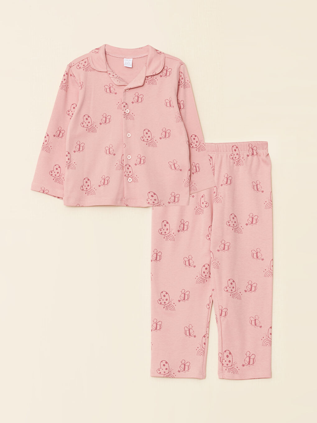 LCW baby Polo Yaka Uzun Kollu Baskılı Kız Bebek Pijama Takım -W2AA40Z1-LT4