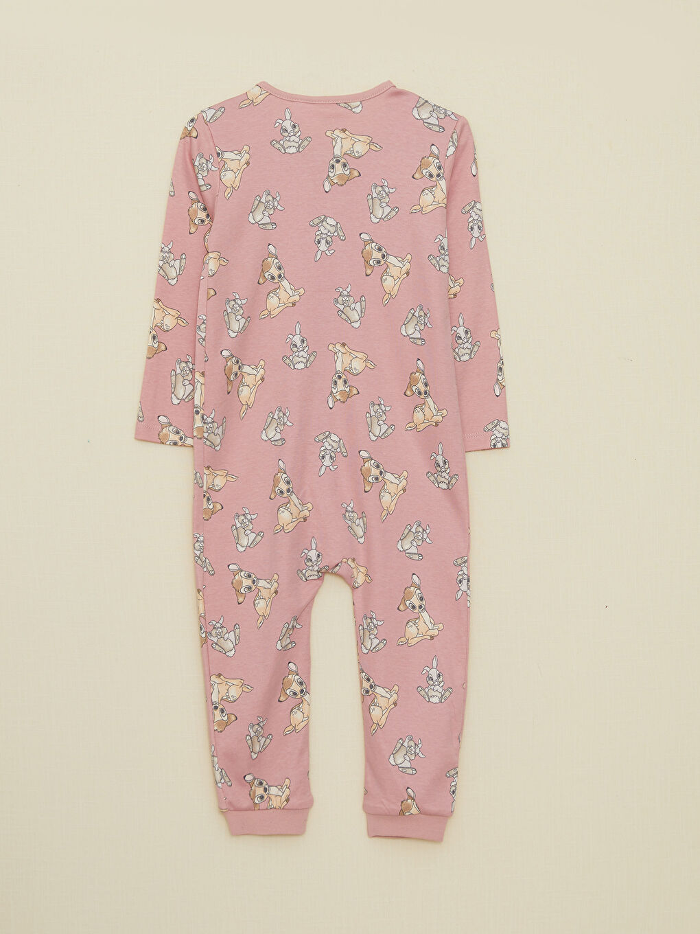Crew Neck Long Sleeve Bambi Printed Baby Girls' Jumpsuit-1