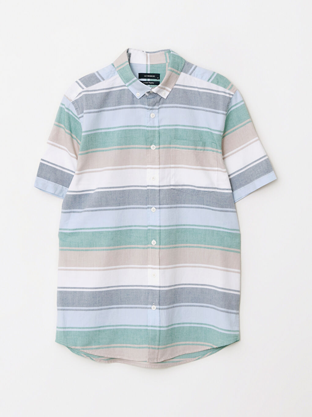 Yeşil Regular Fit Kısa Kollu Çizgili Oxford Erkek Gömlek-5