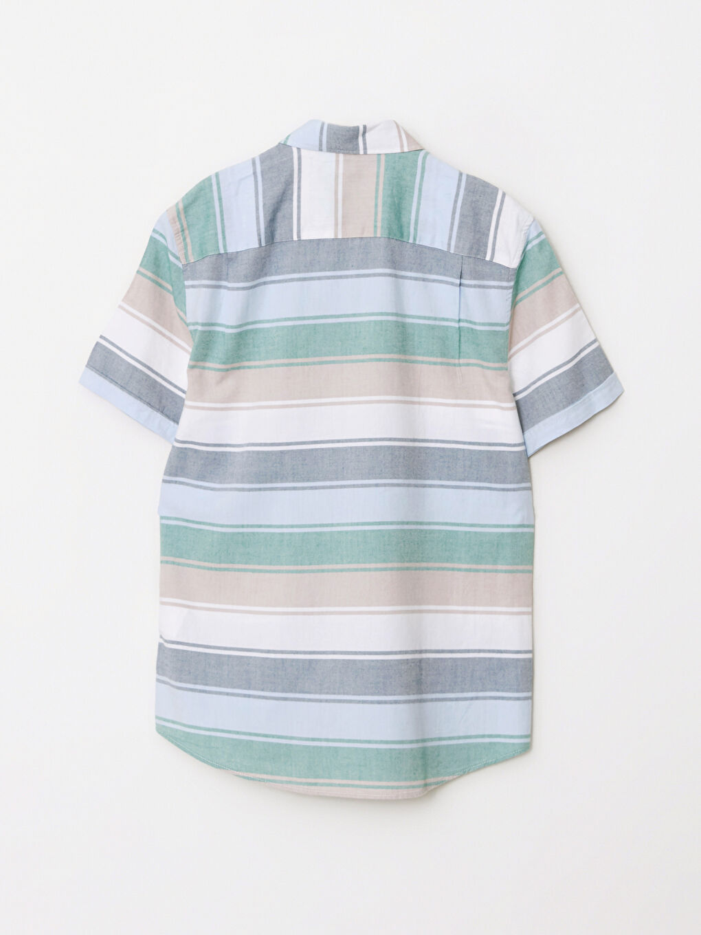 Yeşil Regular Fit Kısa Kollu Çizgili Oxford Erkek Gömlek-6