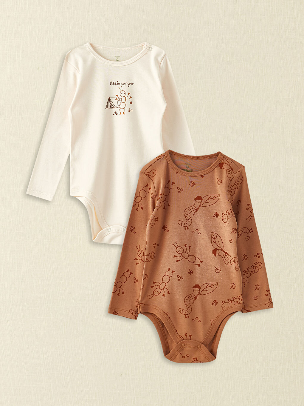 Crew Neck Long Sleeve Printed Organic Cotton Baby Boy Snap Button Body 2 Pack