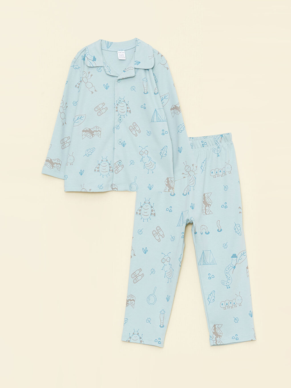 LCW baby Pastel Mavi Baskılı Polo Yaka Uzun Kollu Baskılı Organik Pamuklu Erkek Bebek Pijama Takım