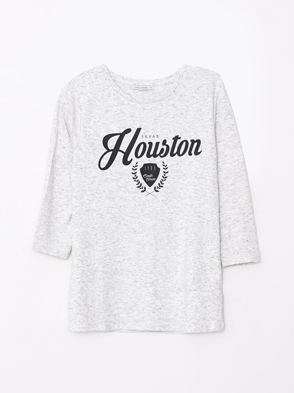 Ekru Bisiklet Yaka Baskılı Kadın Tişört-5