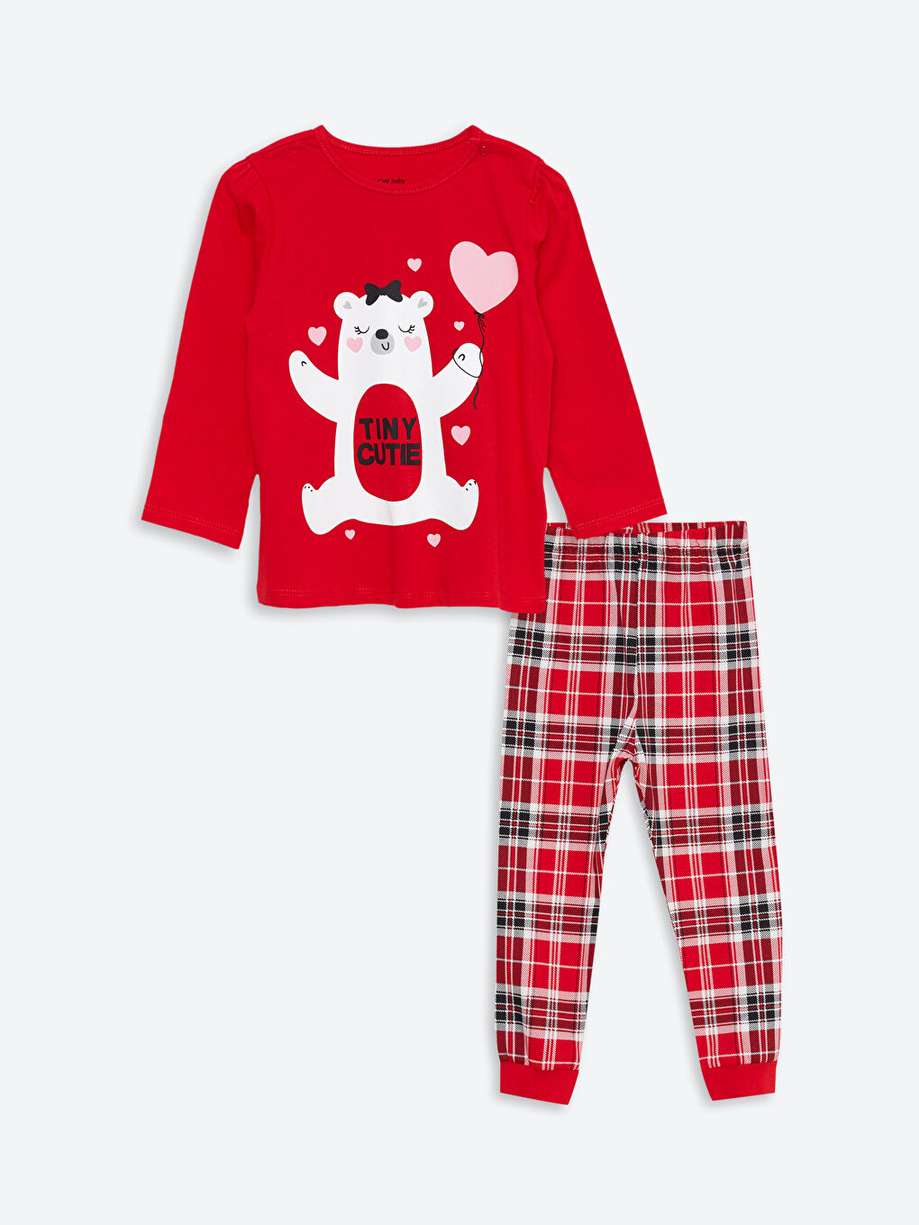 сәби қыздарға арналған принтті ұзын жең дөңгелек жағалы пижама жинағы-4