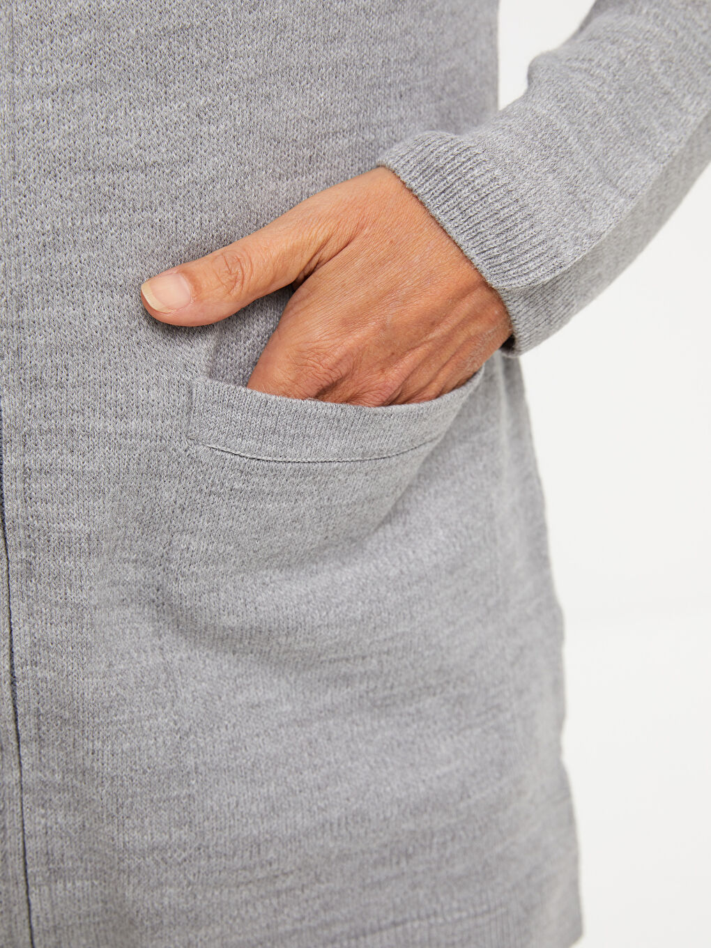 Gri Dik Yaka Düz Uzun Kollu Kadın Triko Hırka-3