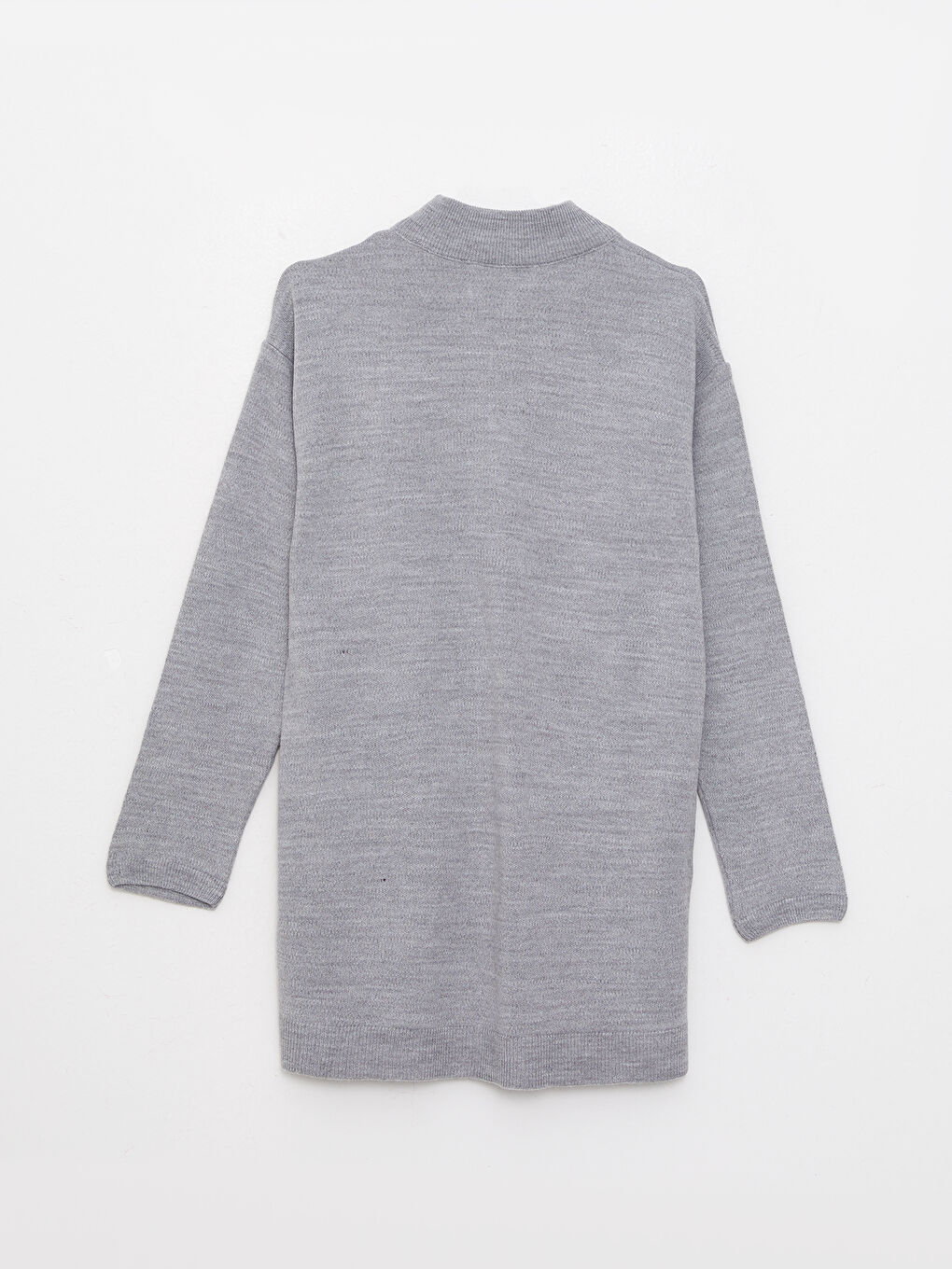 Gri Dik Yaka Düz Uzun Kollu Kadın Triko Hırka-6