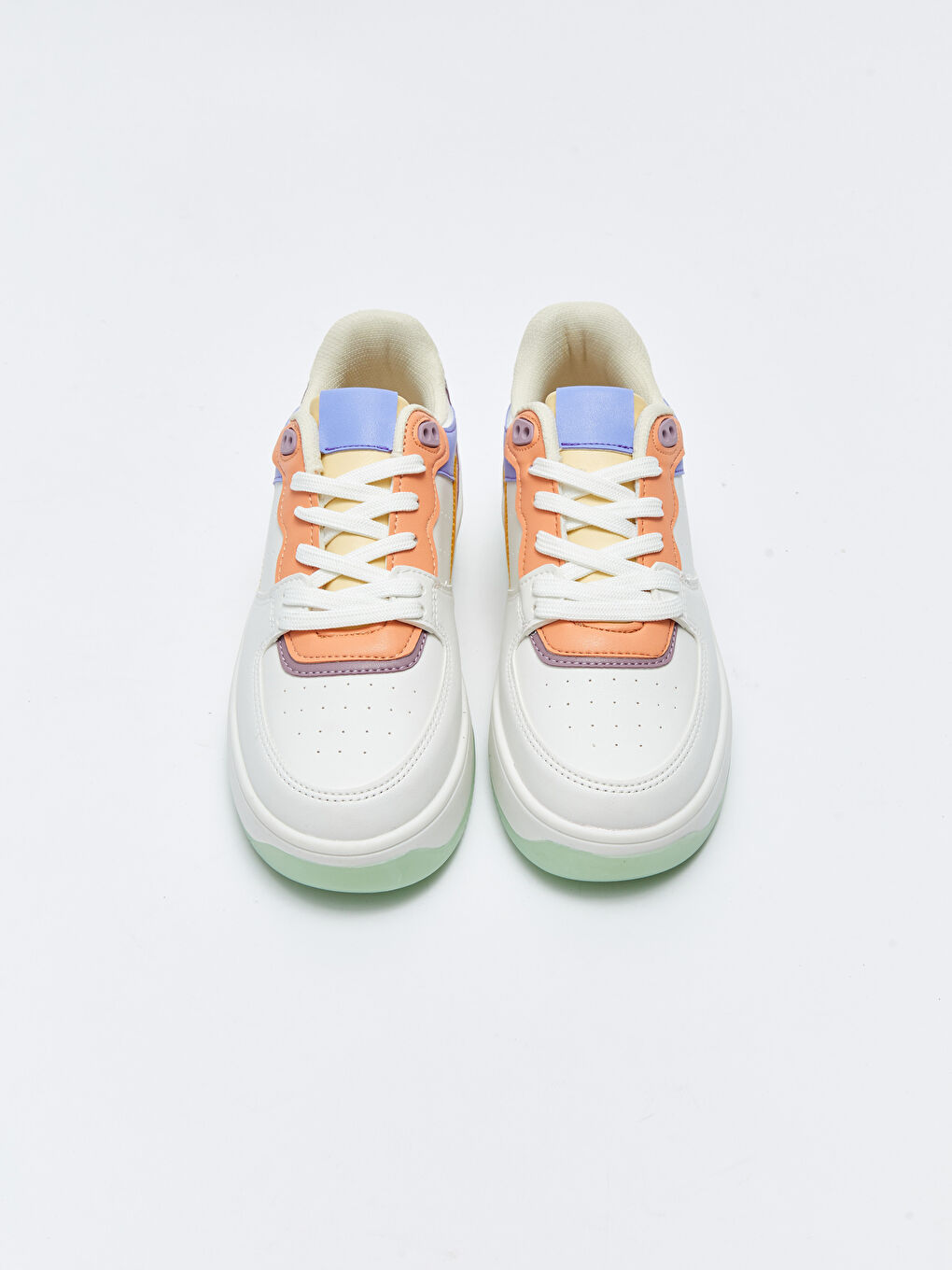 Ekru Bağcıklı Renk Bloklu Kadın Spor Ayakkabı-2