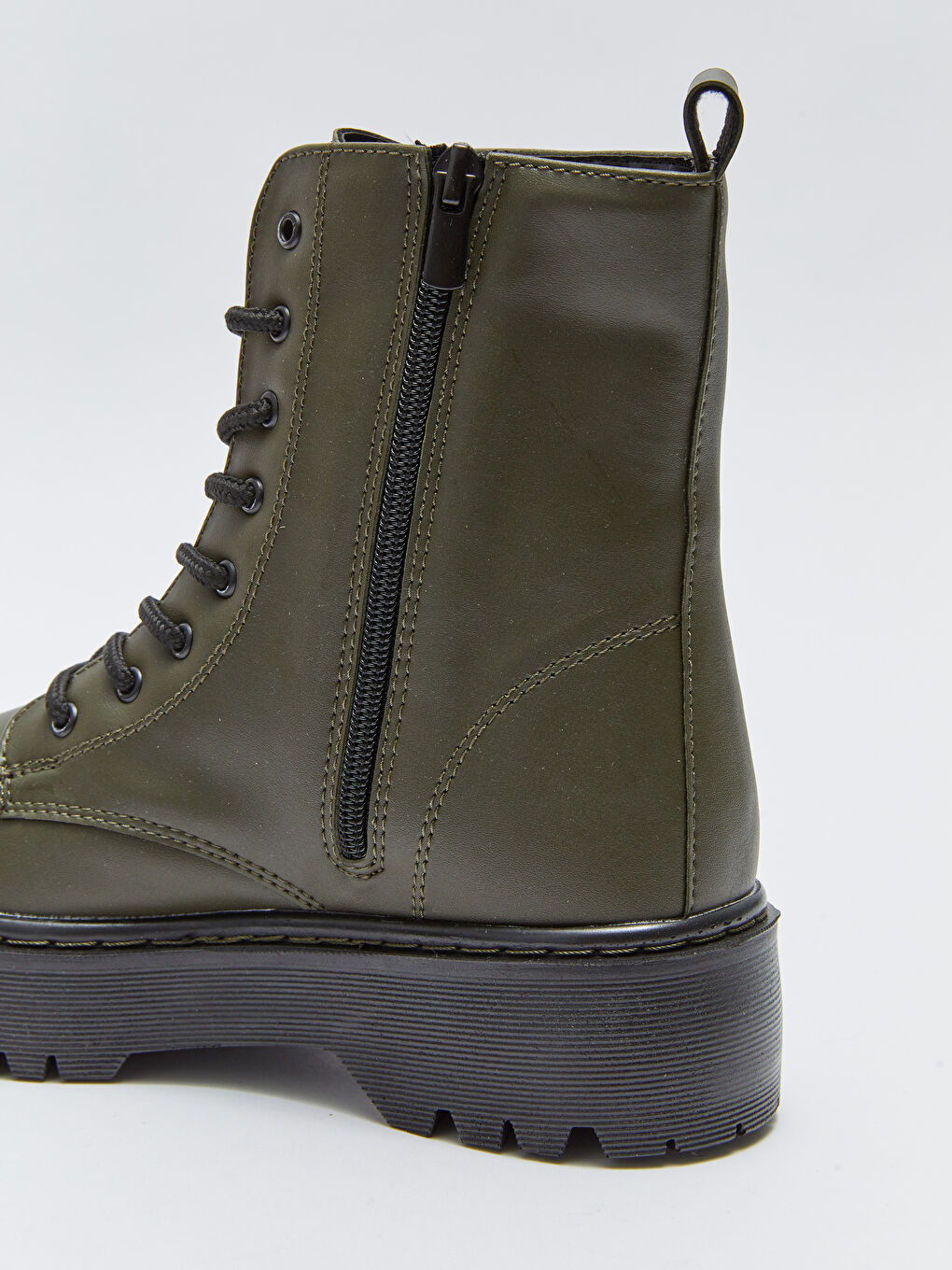 Faux Leather Lace-up and Zippered Women's Boots -W2AB03Z8-HDU