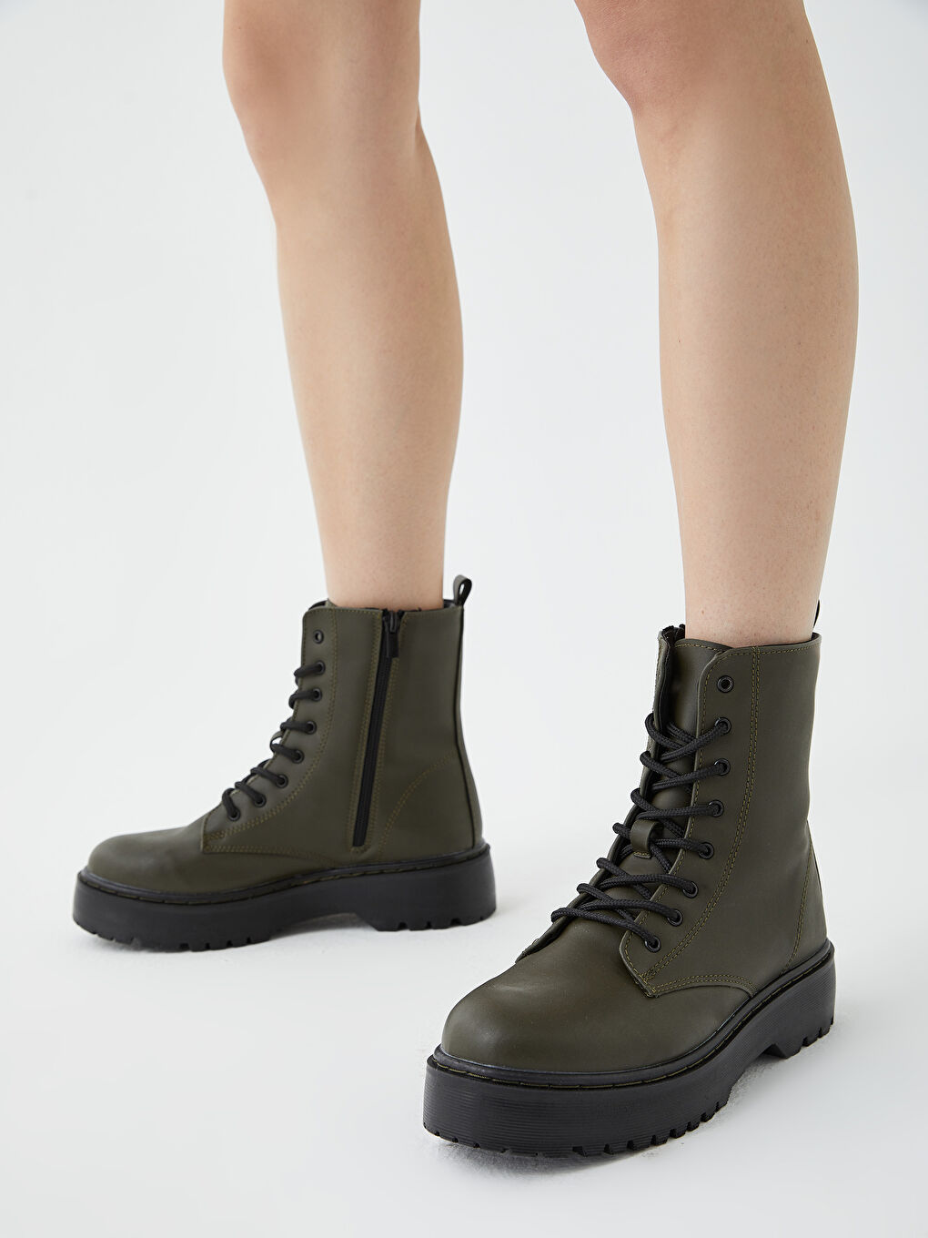 Faux Leather Lace-up and Zippered Women's Boots -W2AB03Z8-HDU