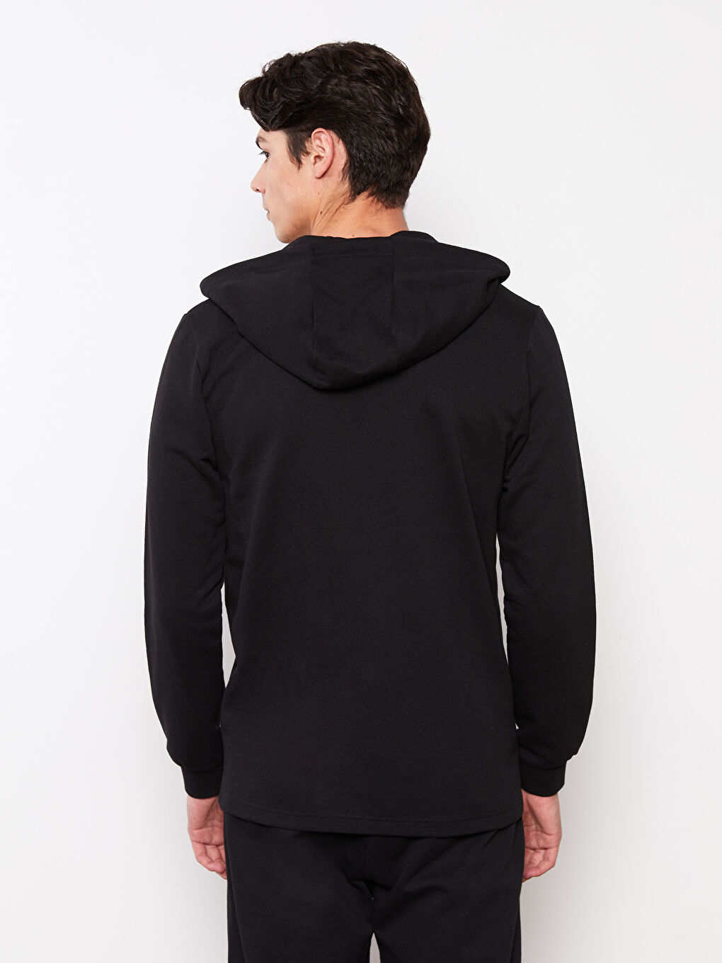 Siyah Standart Kalıp Kapüşonlu Erkek Spor Hırka-4