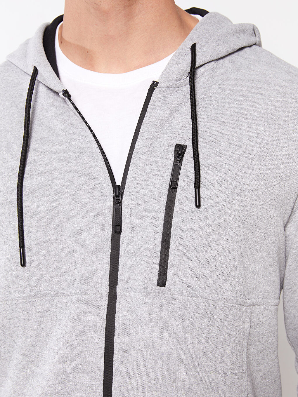 Gri Standart Kalıp Kapüşonlu Erkek Spor Hırka-3