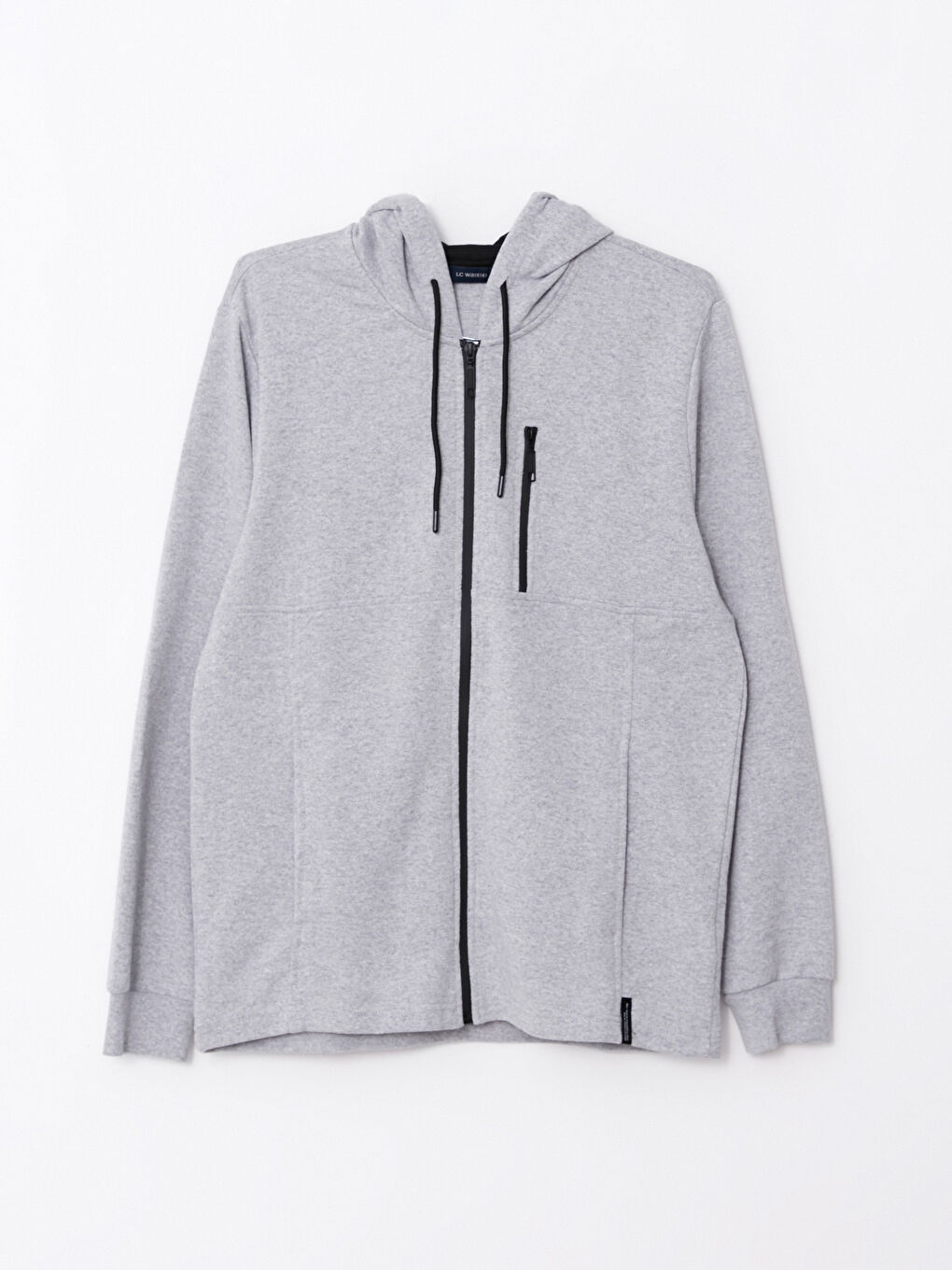 Gri Standart Kalıp Kapüşonlu Erkek Spor Hırka-5