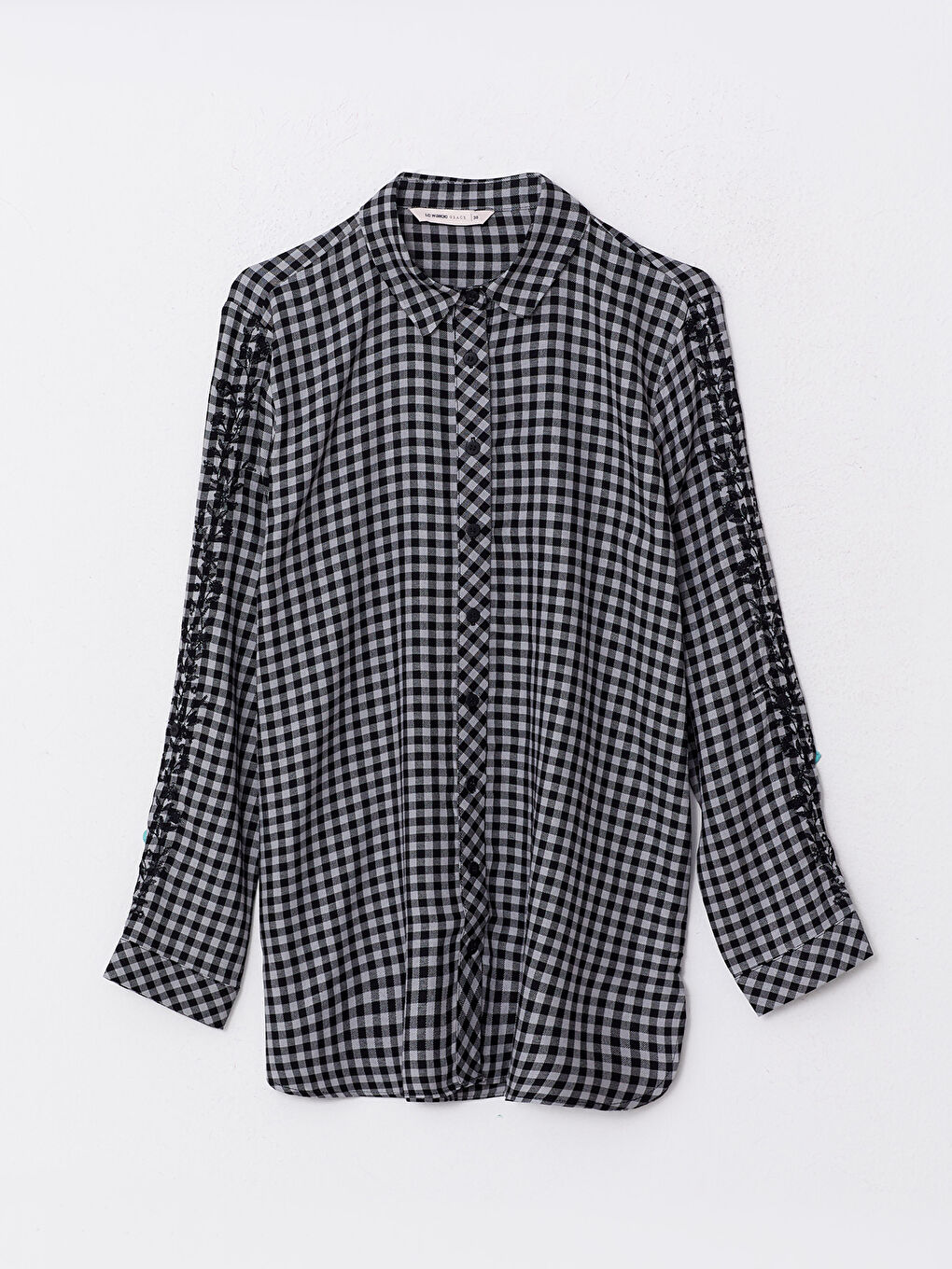 Siyah Ekose Uzun Kollu Gabardin Kadın Gömlek Tunik-1