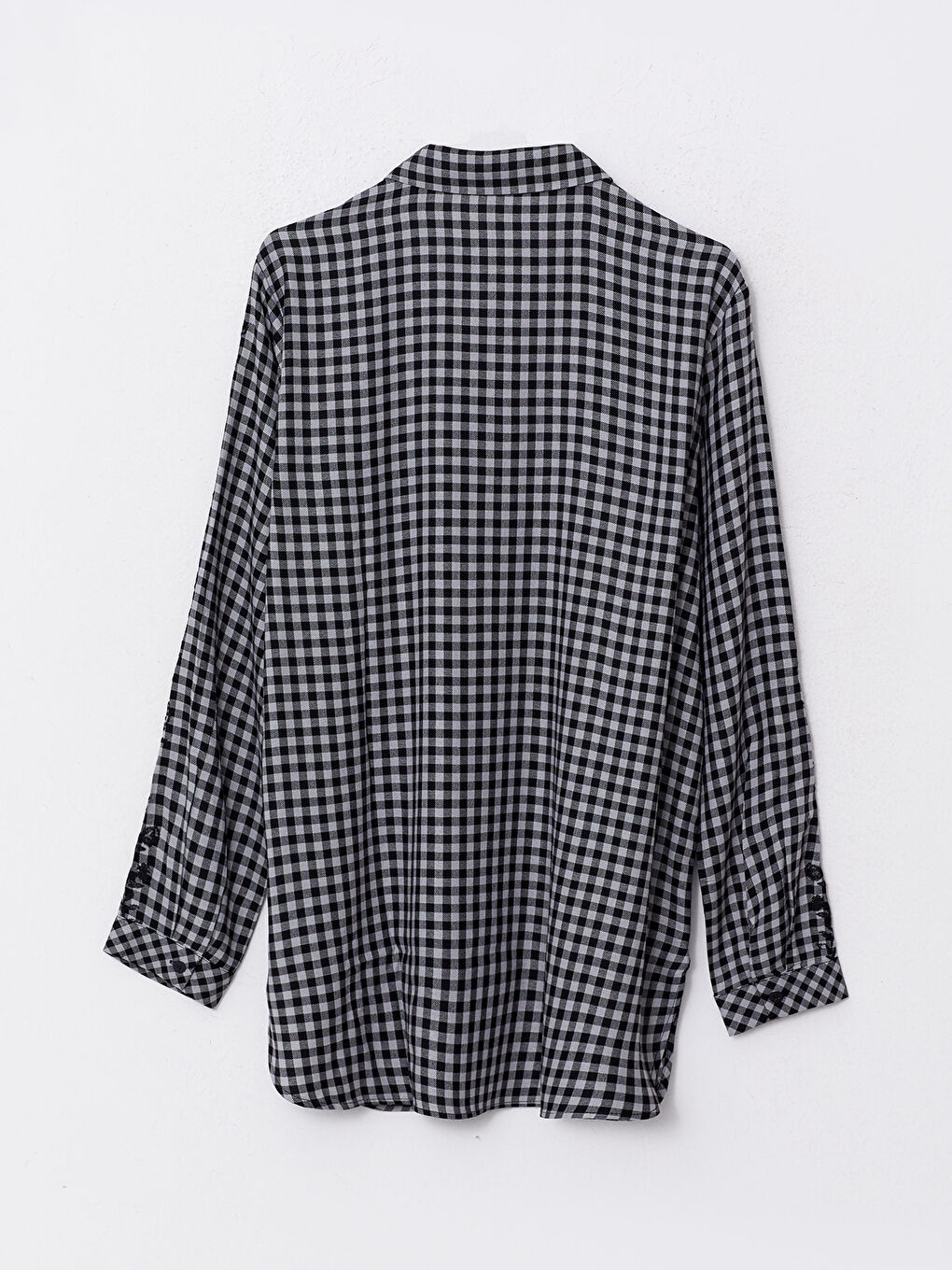 Siyah Ekose Uzun Kollu Gabardin Kadın Gömlek Tunik-2