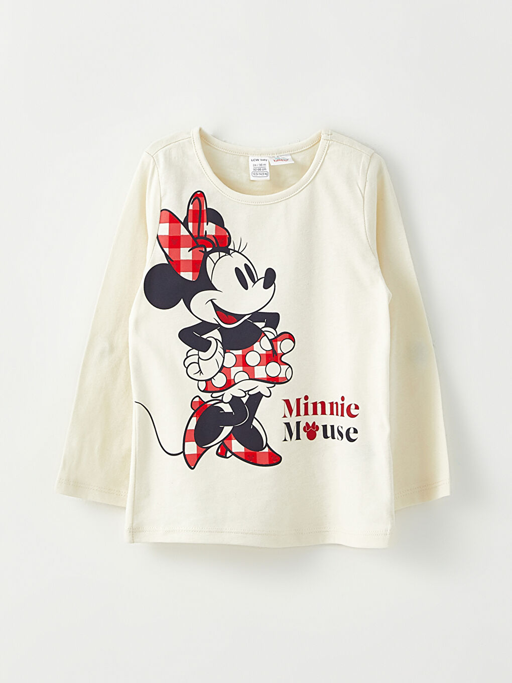 Ekru Bisiklet Yaka Uzun Kollu Minnie Mouse Baskılı Kız Bebek Pijama Takım-5