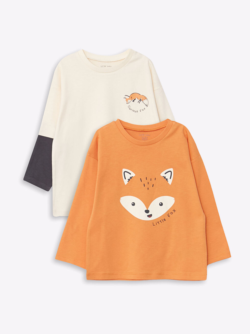 Turuncu Bisiklet Yaka Uzun Kollu Baskılı Erkek Bebek Tişört 2'li