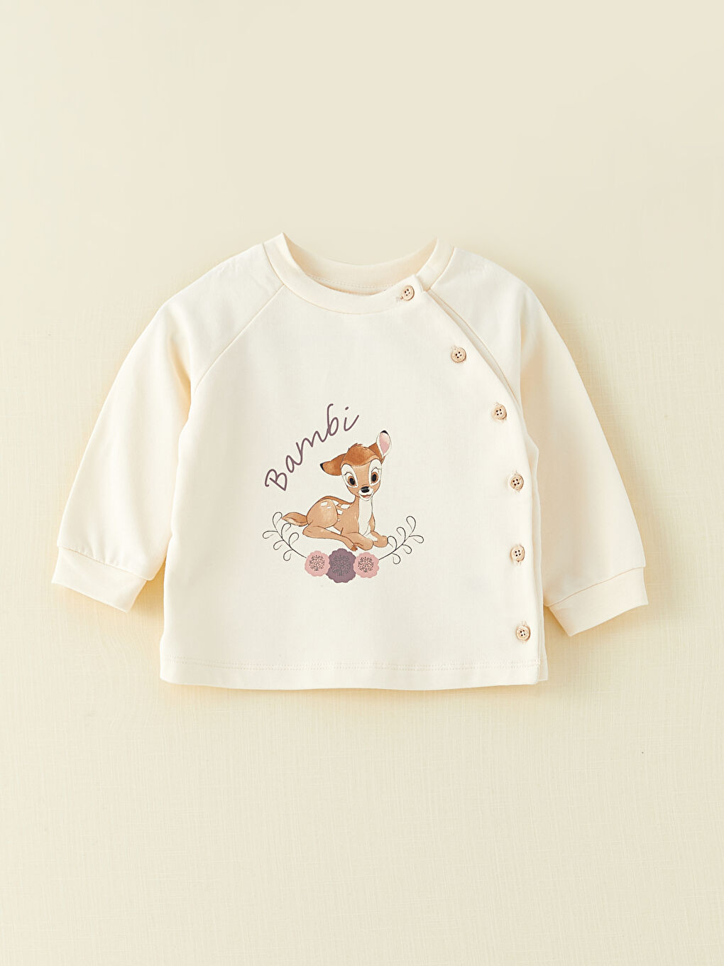 Crew Neck Long Sleeve Bambi Printed Baby Girl Cardigan and Trousers 2-Pack Set-1