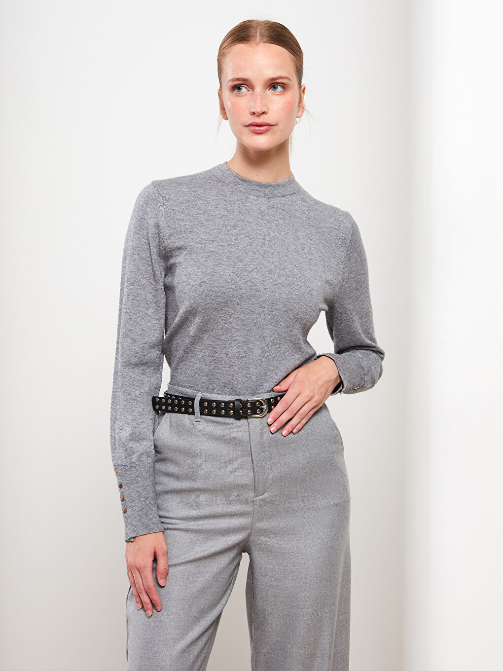 биік жағалы әйелдерге арналған трикотаж жемпір-1