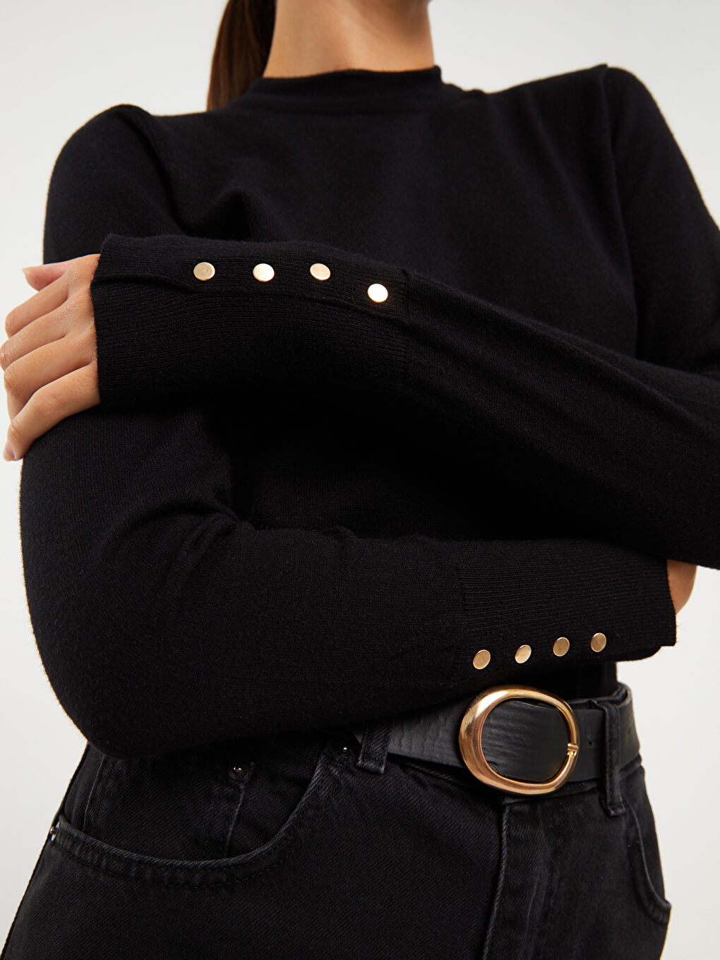 Siyah Dik Yaka Kadın Triko Kazak-2