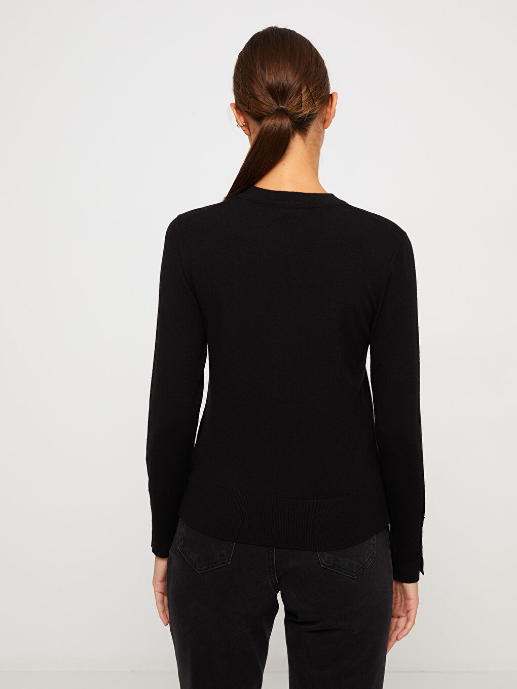 Siyah Dik Yaka Kadın Triko Kazak-3