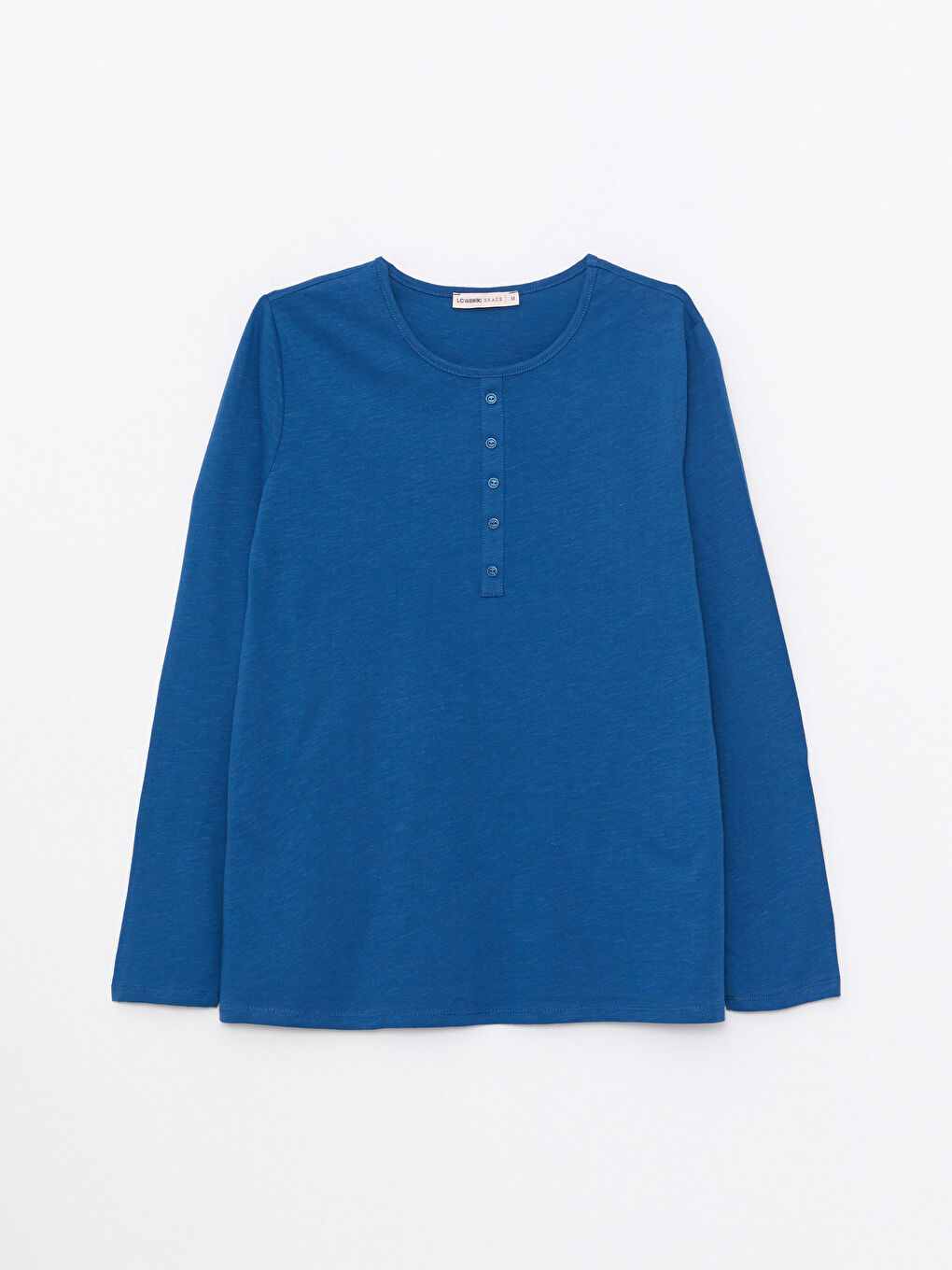 Mavi Bisiklet Yaka Düz Uzun Kollu Pamuklu Kadın Tişört-5