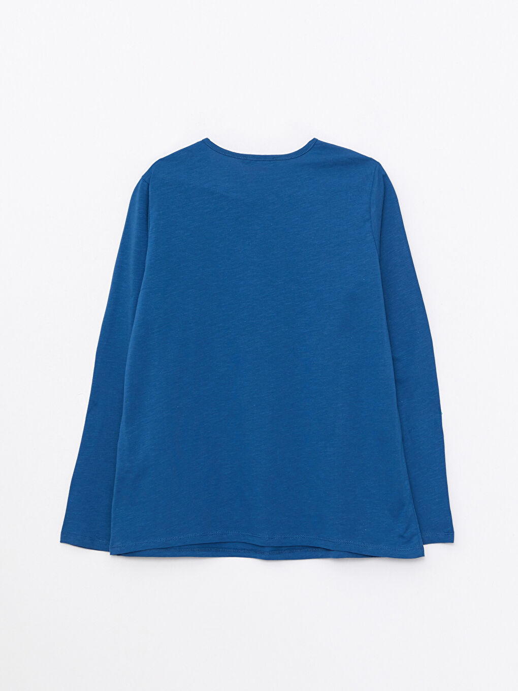 Mavi Bisiklet Yaka Düz Uzun Kollu Pamuklu Kadın Tişört-6