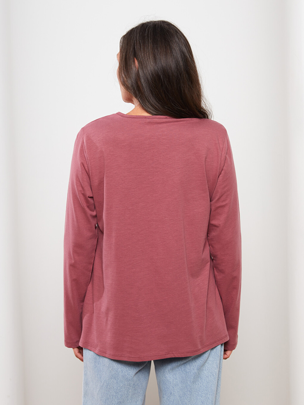 Crew Neck Regular Long Sleeve Cotton Women's T-shirt-4