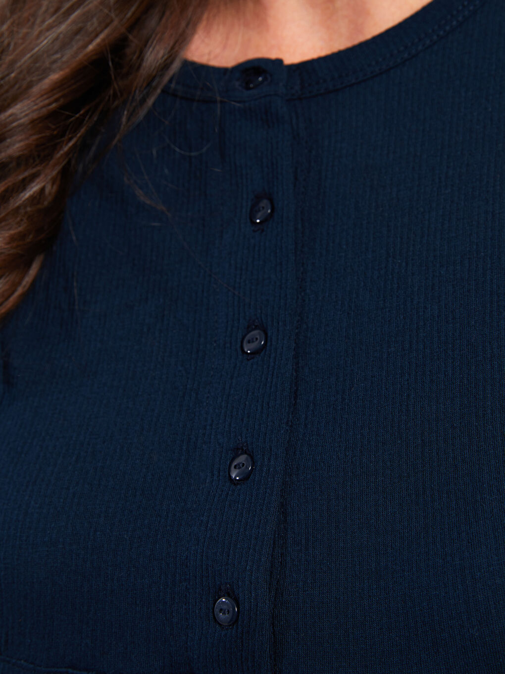 Lacivert Bisiklet Yaka Düz Uzun Kollu Kadın Bluz-3