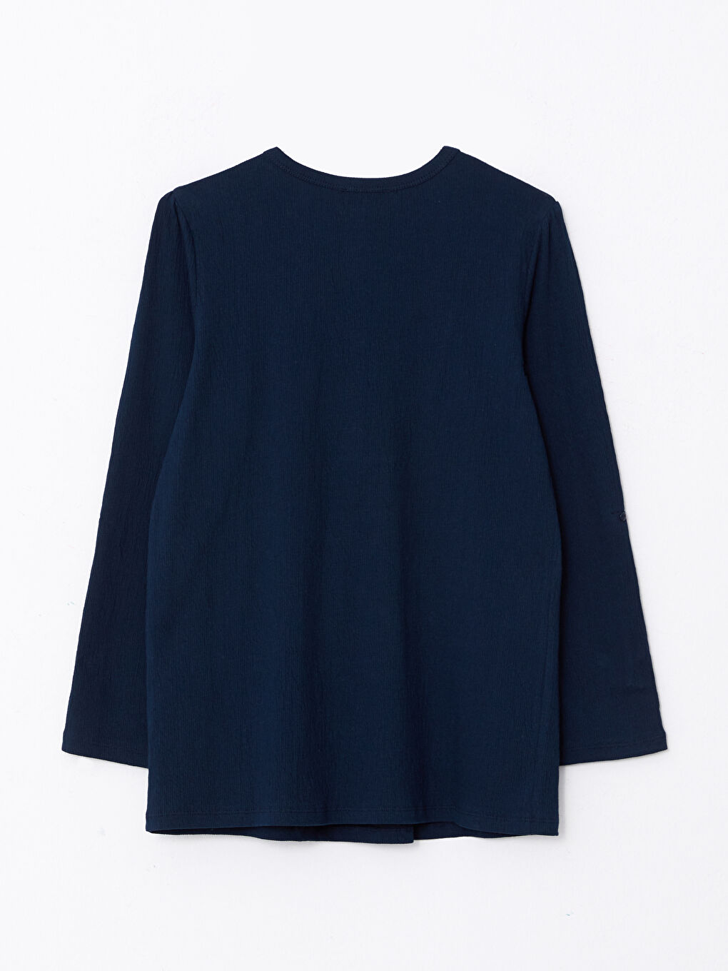 Lacivert Bisiklet Yaka Düz Uzun Kollu Kadın Bluz-6