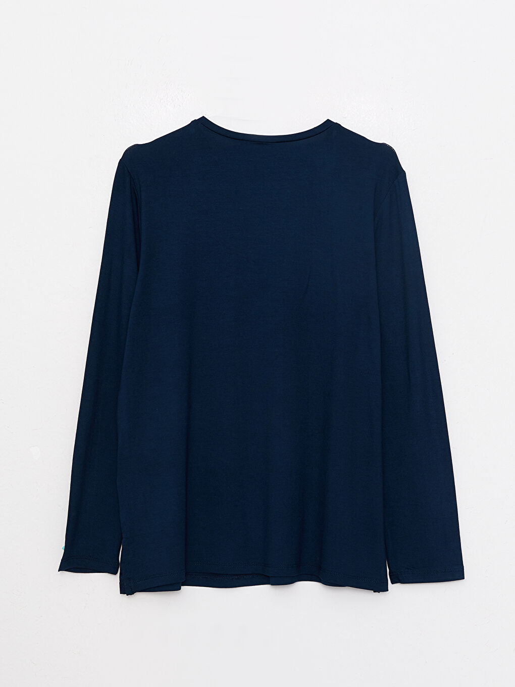 Lacivert Bisiklet Yaka Taşlı Uzun Kollu Kadın Tişört-6