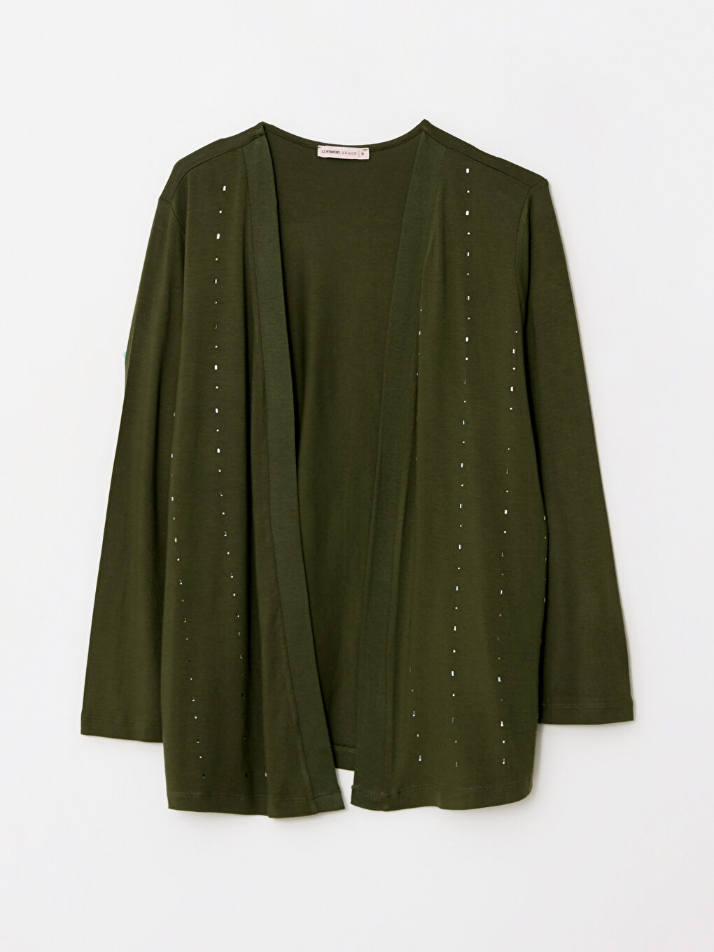 Shawl Collar Stone Embroidered Long Sleeve Women's Cardigan and T-Shirt Set -W2AC02Z8-HDG