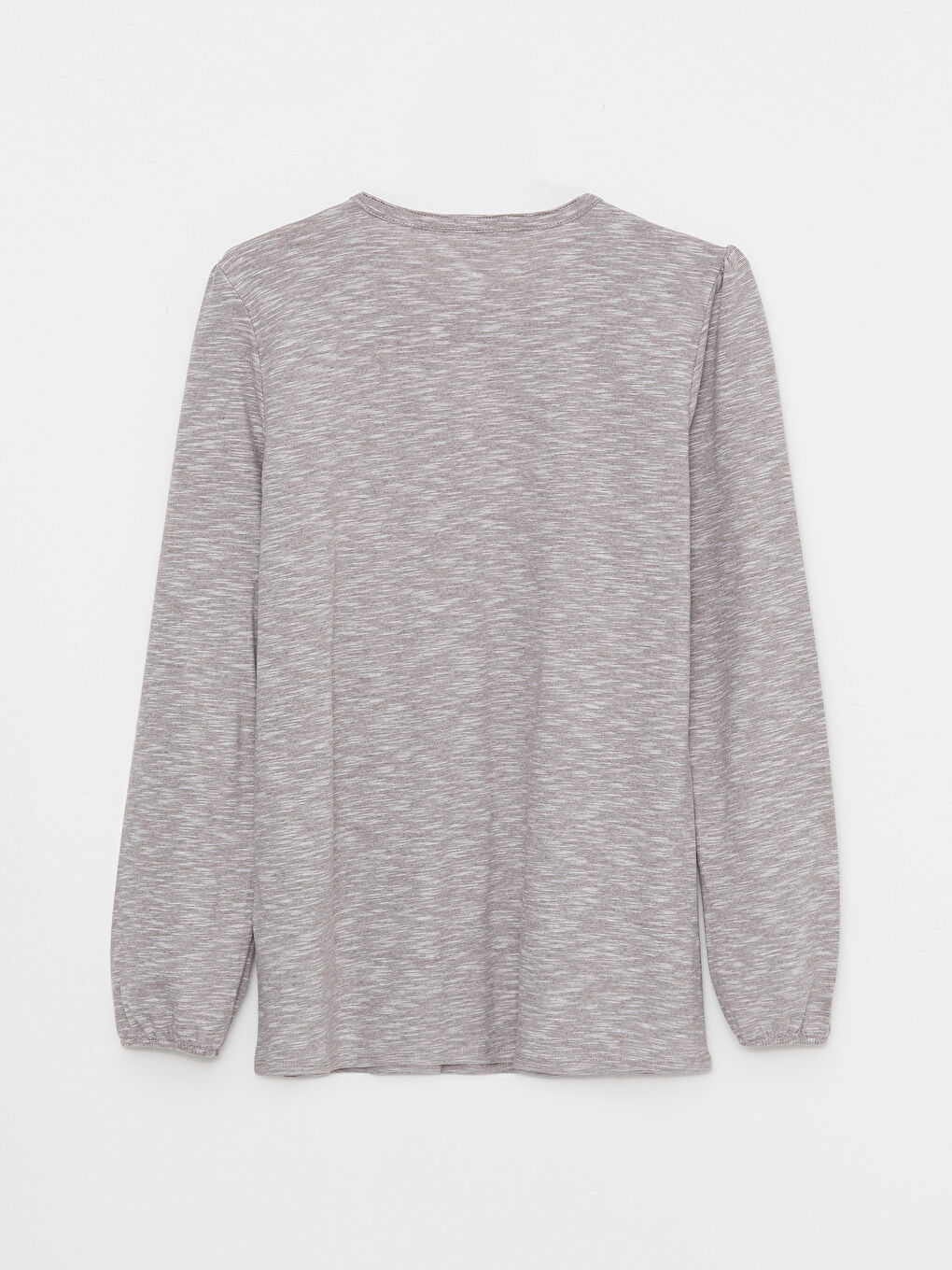 Bej Bisiklet Yaka Nakışlı Uzun Kollu Kadın Tişört-6