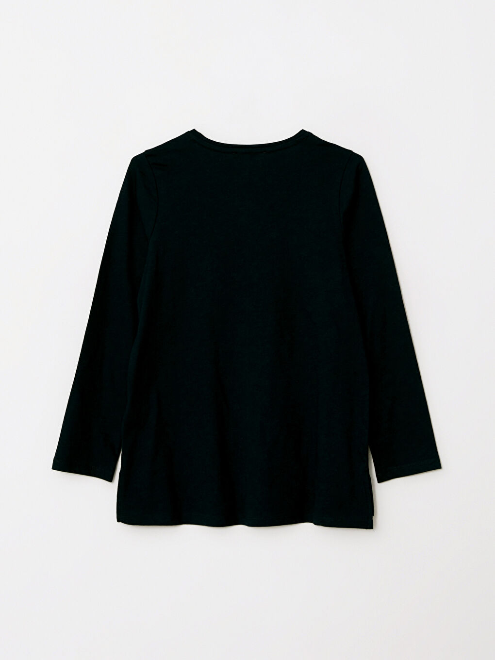 Lacivert Bisiklet Yaka Düz Uzun Kollu Pamuklu Kadın Tişört-6