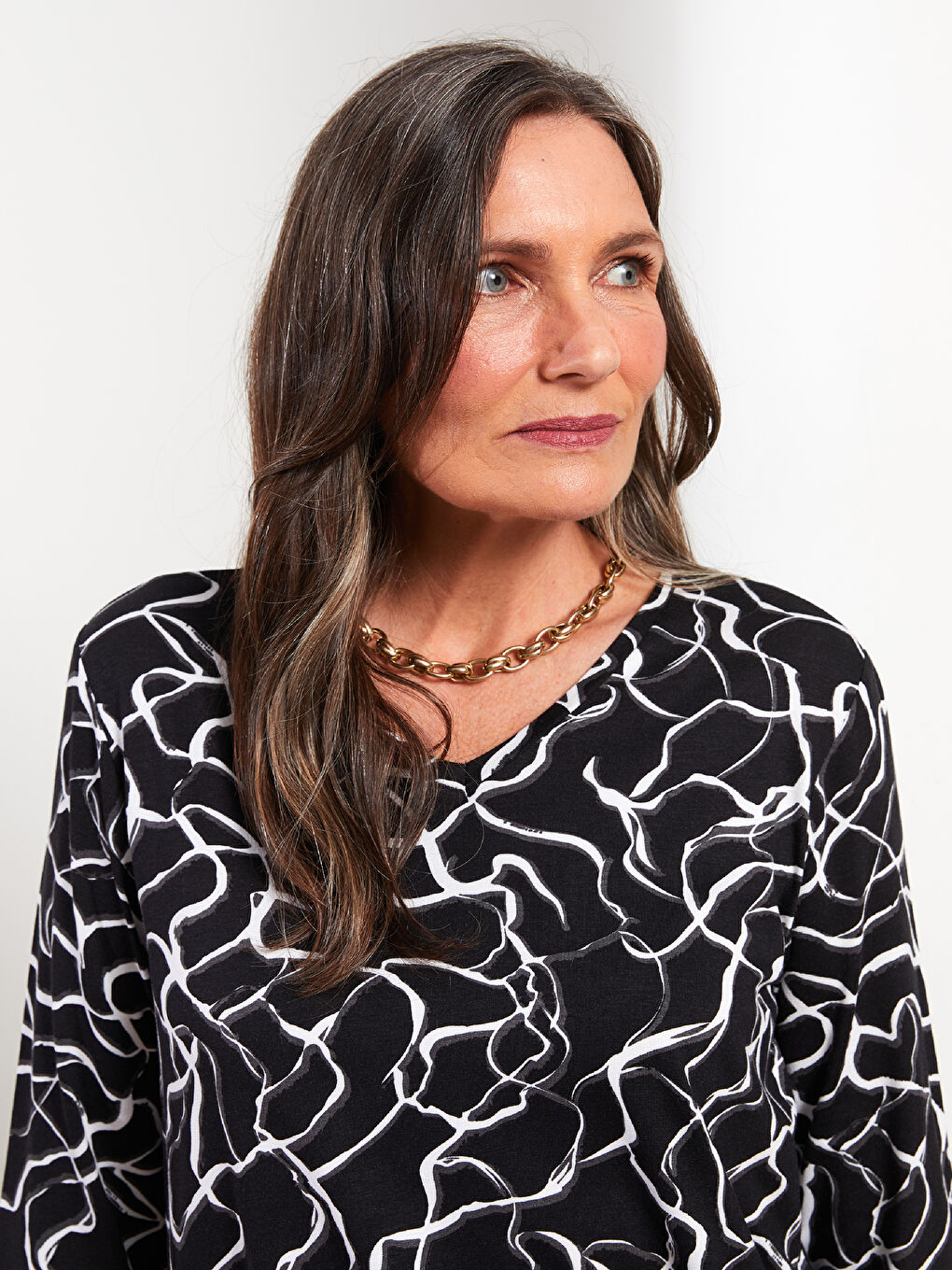 V Neck Patterned Women's Tunic-2