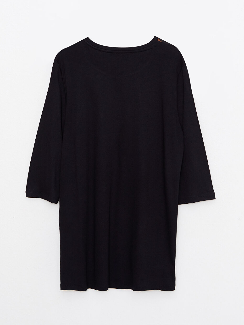 Siyah Bisiklet Yaka Desenli Uzun Kollu Krep Kadın Tişört-6