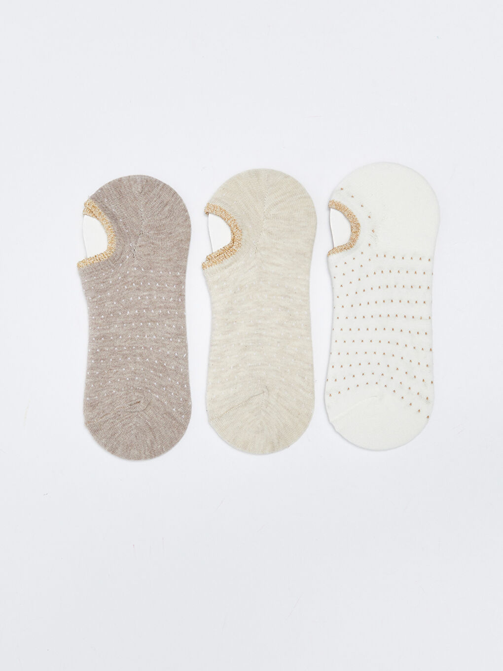 Ekru Desenli Kadın Patik Çorap 3'lü-1