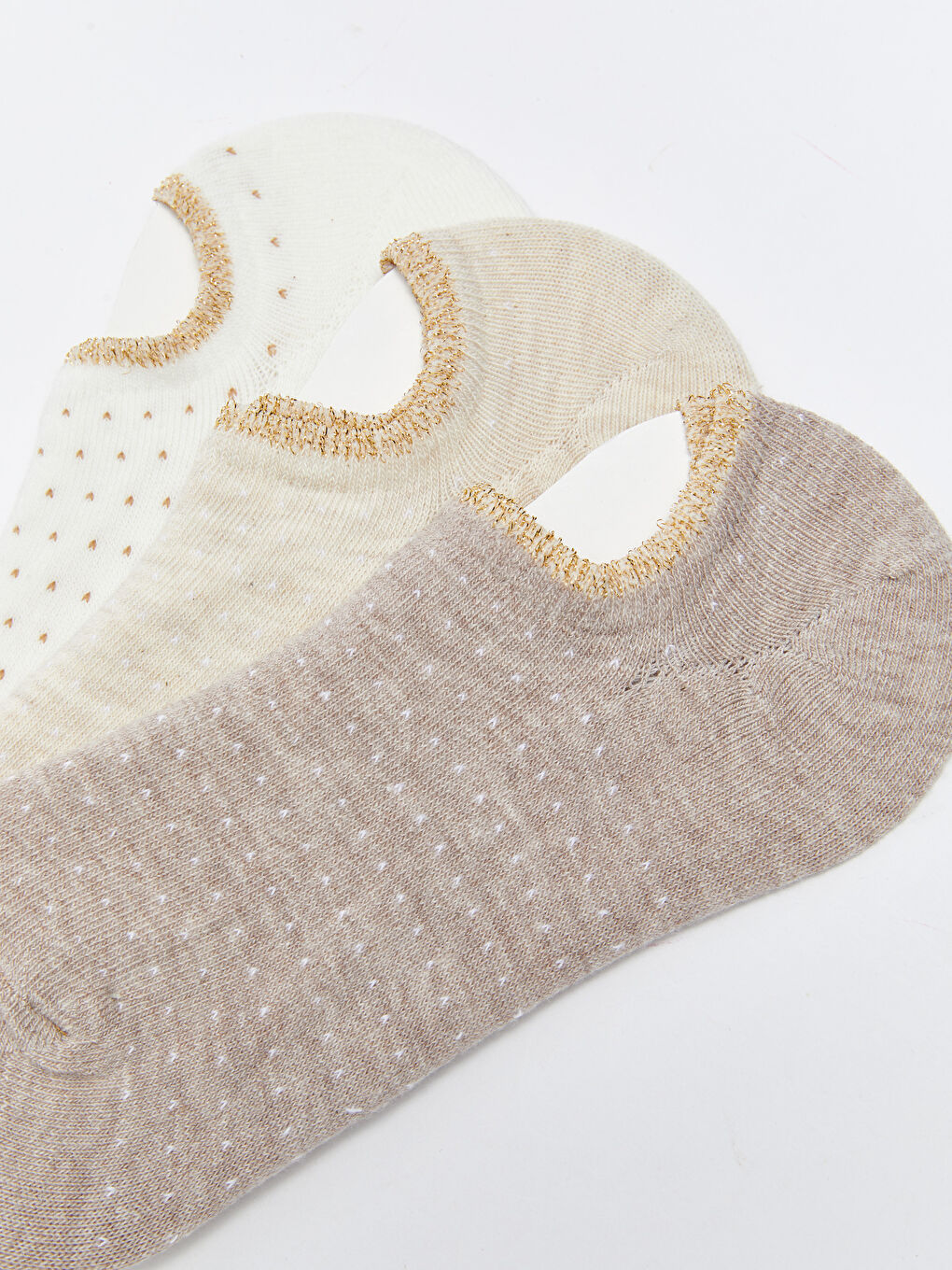 Ekru Desenli Kadın Patik Çorap 3'lü-2