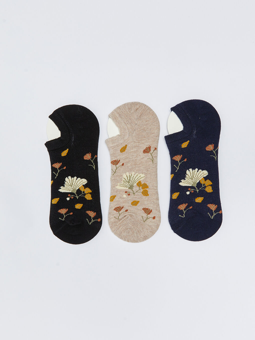 Lacivert Desenli Kadın Patik Çorap 3'lü-1