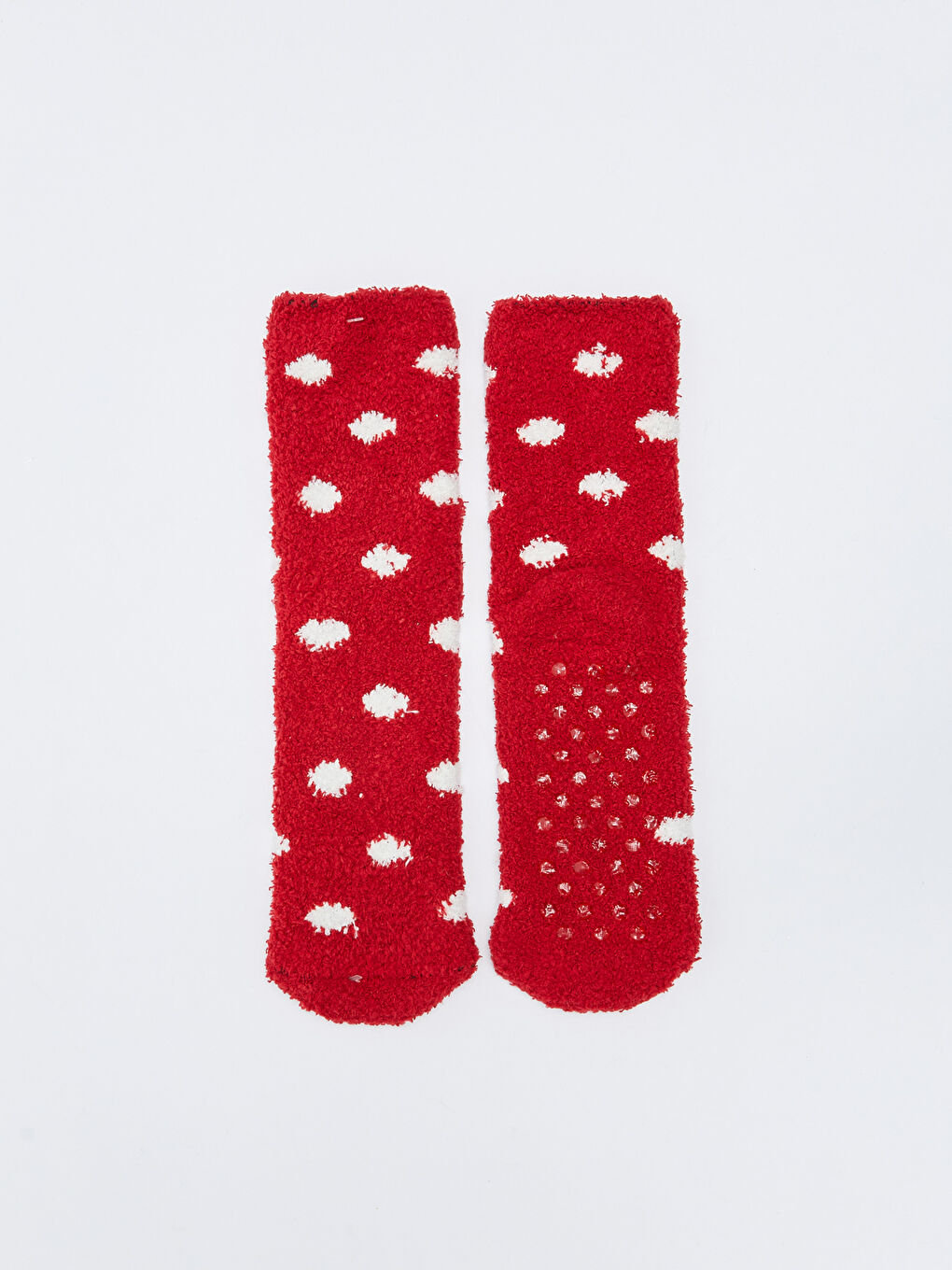 Kırmızı Puantiyeli Kaydırmaz Tabanlı Kadın Ev Çorabı-1