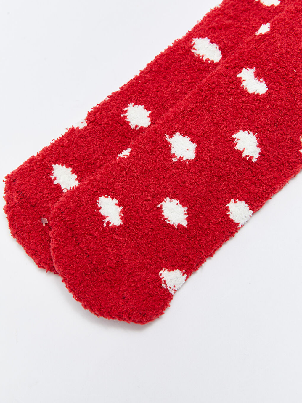 Kırmızı Puantiyeli Kaydırmaz Tabanlı Kadın Ev Çorabı-3