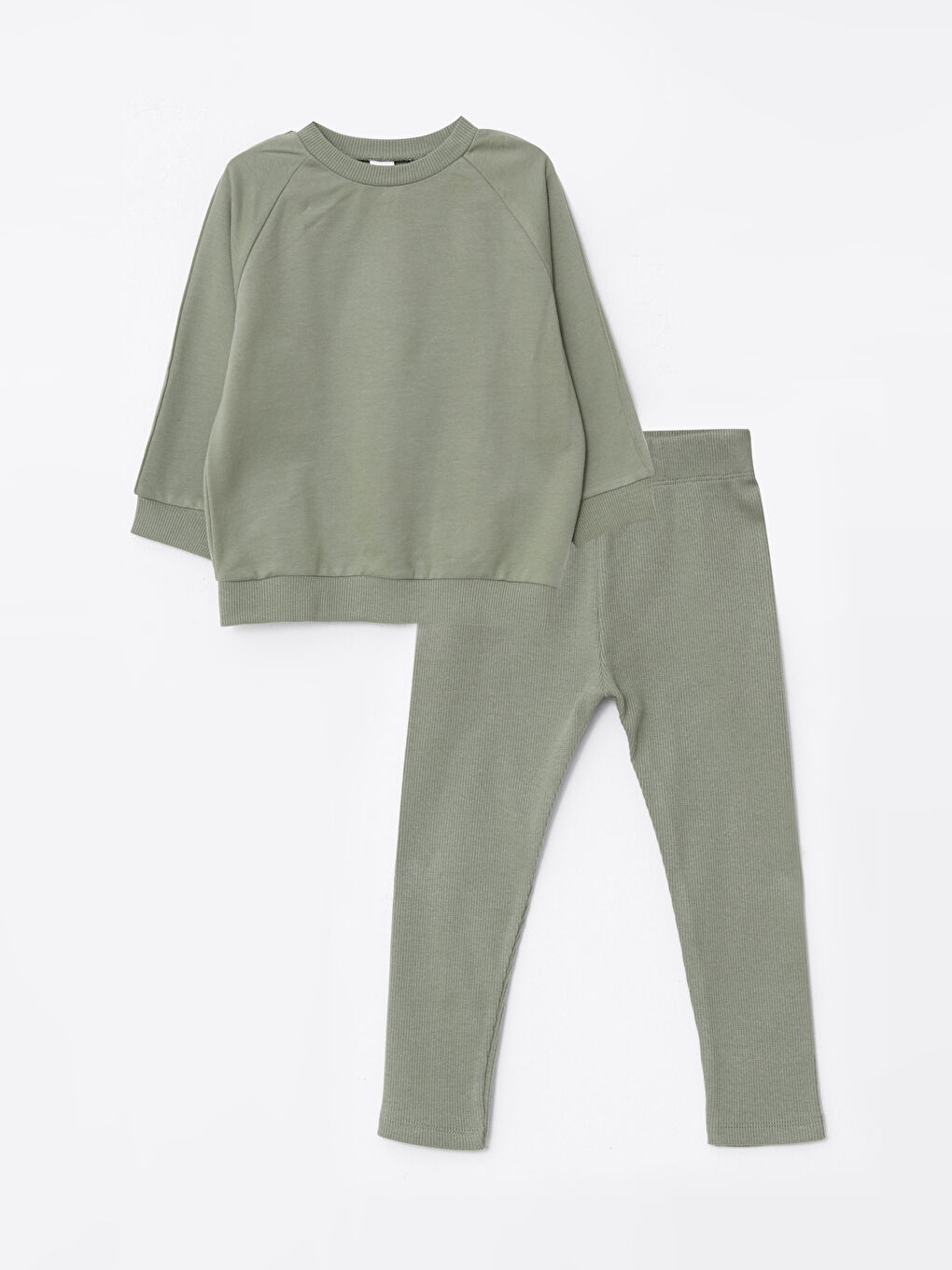 Haki Bisiklet Yaka Uzun Kollu Basic Erkek Bebek Sweasthirt ve Eşofman Alt 2'li Takım-4